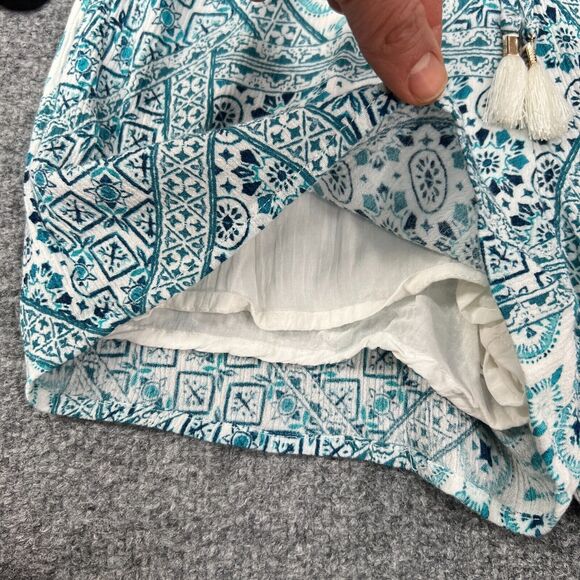 L Space Aubrey Romper Womens XS Extra Small Blue Patchwork Boho Tassel Tie Short - Picture 9 of 12